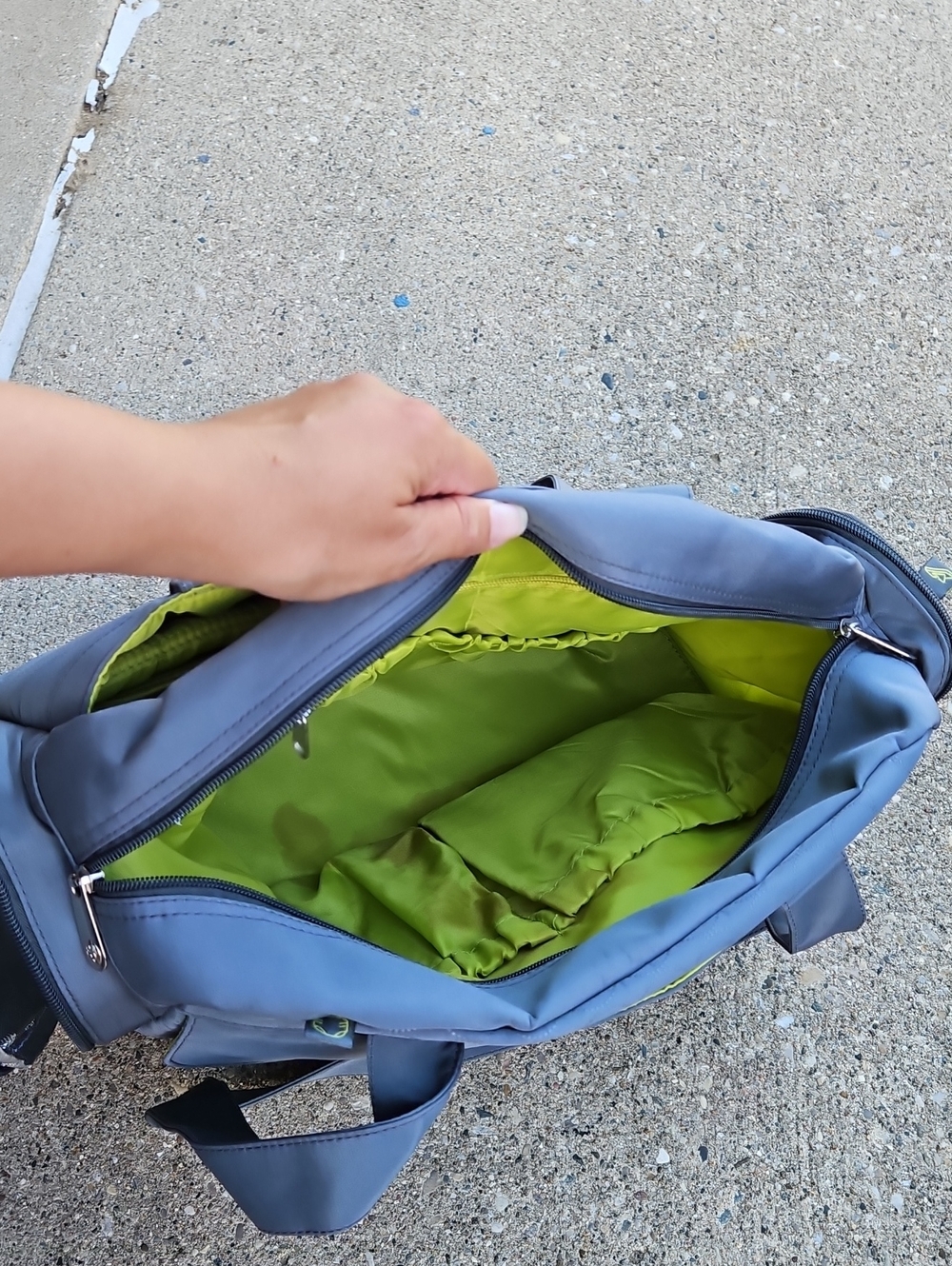 Gray Baby Bag with Lime Green Interior - Women's Diaper Tote